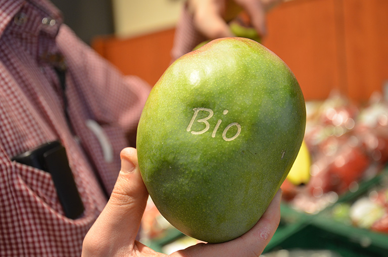Bio Obst und Gemüse haben im Markt einen eigenen, klar erkennbaren bereich.